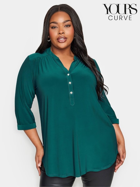Yours Curve Green Half Placket Jersey Blouse (198952) | 129 QAR