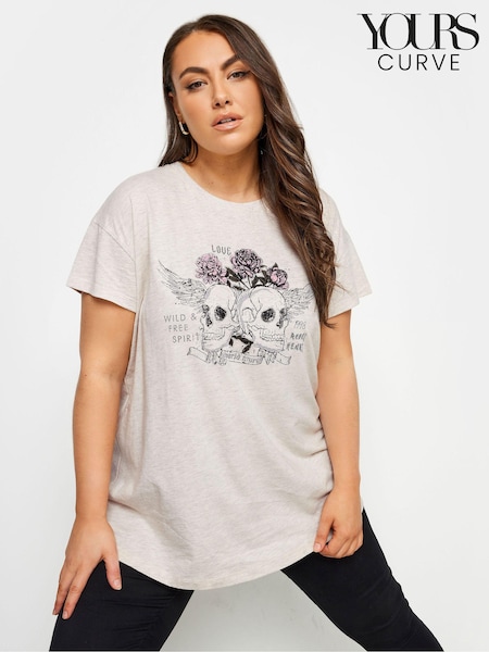 Yours Curve Natural Placement Print 100% Cotton T-Shirt (199043) | €25