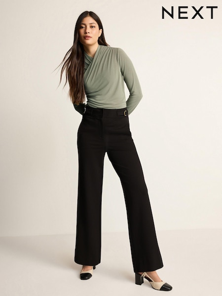 Black Tailored Ponte Metal Detail Wide Leg Trousers (199289) | €11