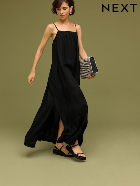 Black Tie Back Maxi Dress With Linen (199404) | €10
