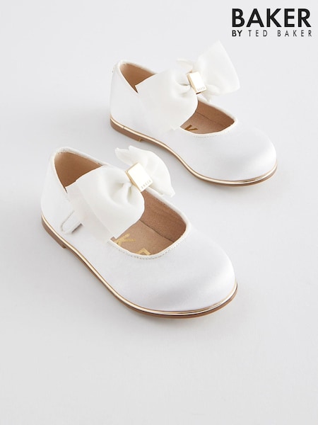 Baker by Ted Baker Girls Ivory Satin Mary Jane Shoes with Organza Bow (199442) | €49