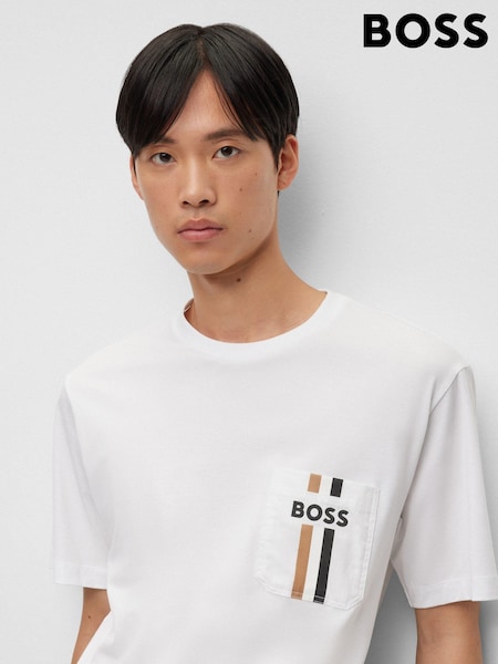 BOSS White Regular Fit Pocket Stripe Logo T-Shirt (199640) | €56