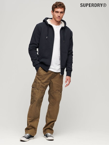 Superdry Blue Essential Borg Lined Zip-Up Hoodie (1BC736) | SGD 126