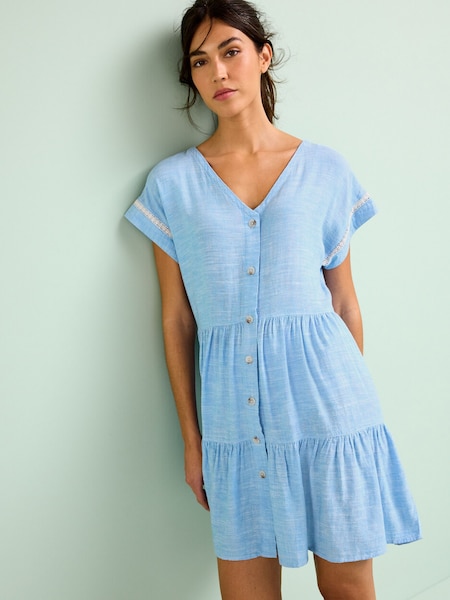 Blue Chambray Linen Blend Tiered Mini Dress (1HY913) | €19.50