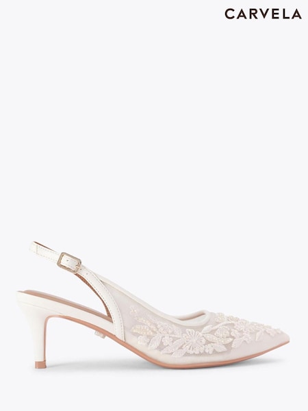 Cream - Carvela Positano Lace Sling Heeled Shoes
