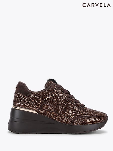 Brown - Carvela Divina Embellished Suede Trainers