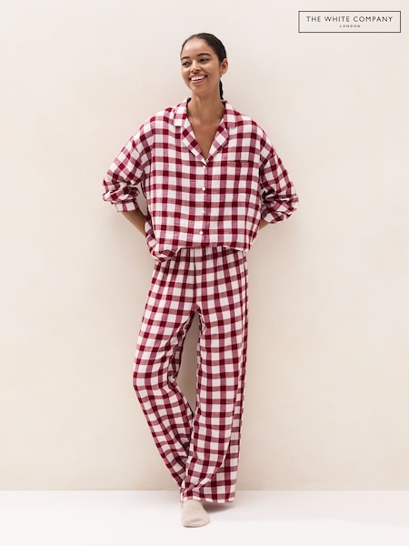 أحمر - The White Company Double Cotton Gingham Relaxed Pyjamas Set