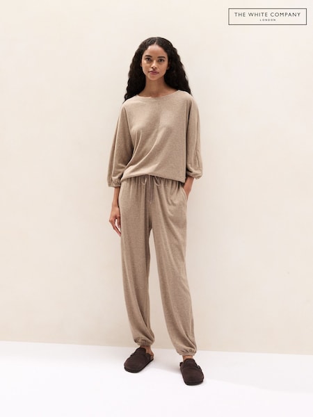 Brown - The White Company Jersey Brushed Rib Lounge Pyjamas Set