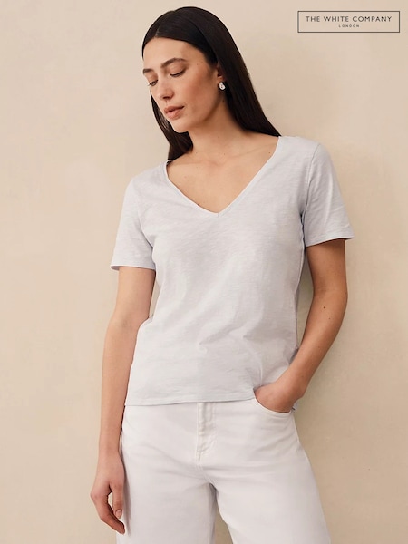 Blue - The White Company The Perfect Cotton Slub V-neck T-shirt