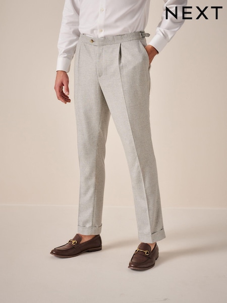 Natural Slim Fit Italian Wool Blend Check Suit Trousers (200886) | € 19