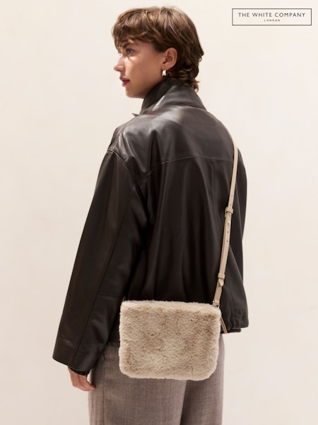 Grey - The White Company Faux Fur Double Zip Pouch Cross-body Bag