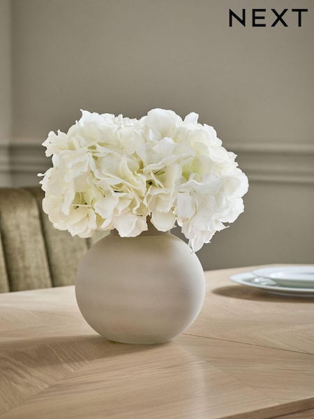 White Artificial Hydrangea Arrangement in Large Grey Glass Vase (201781) | SGD 70