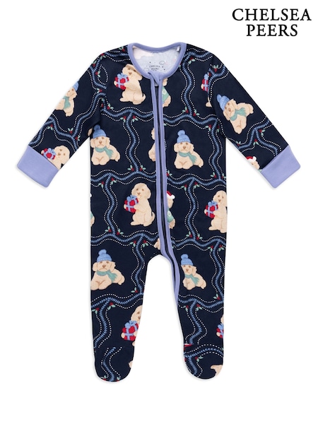 Azul - Chelsea Peers Baby Christmas Chip The Cockapoo Portraits Print Sleepsuit