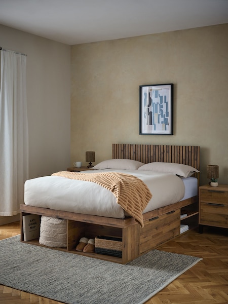 Oak Effect Slatted Headboard Bronx Platform Bed Frame with Storage (201962) | €975 - €1,100
