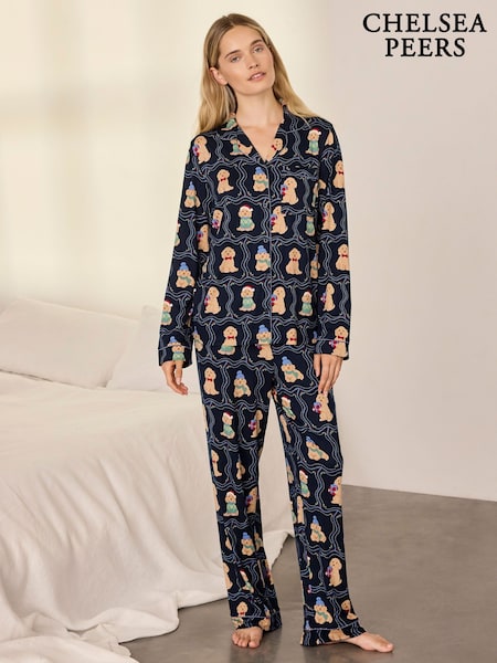 Blue - Chelsea Peers Christmas Chip The Cockapoo Portraits Print Long Pyjamas Set