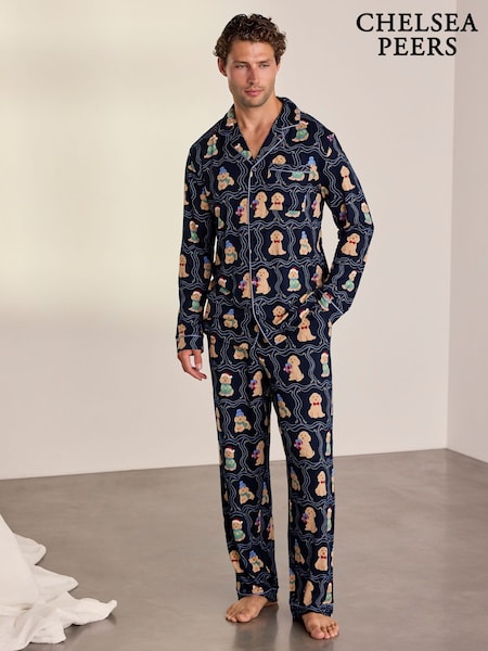 Blue - Regular Chelsea Peers Christmas Chip The Cockapoo Portraits Print Long Pyjamas Set