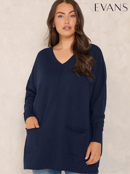 Blue - Evans Seam Detail V-neck Jumper