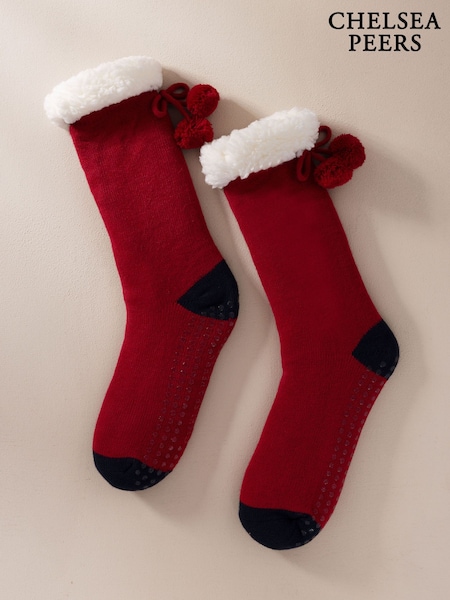 Red - Chelsea Peers Chunky Knit Slipper Socks Crimson