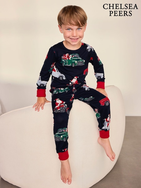Blue - Chelsea Peers Kids Christmas Santa Road Trip Print Long Pyjamas Set