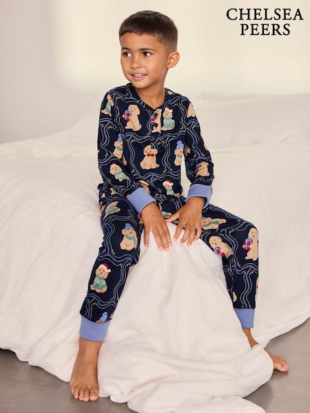Blue - Chelsea Peers Kids Christmas Chip The Cockapoo Portraits Print Long Pyjamas Set