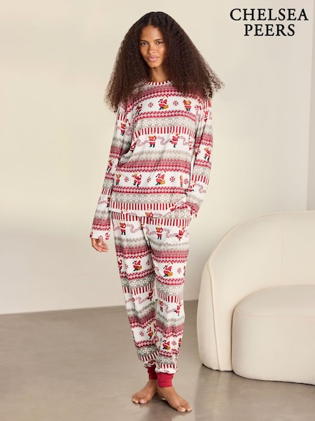 Natural - Chelsea Peers Musical Santa Fair Isle Print Long Pyjamas Set
