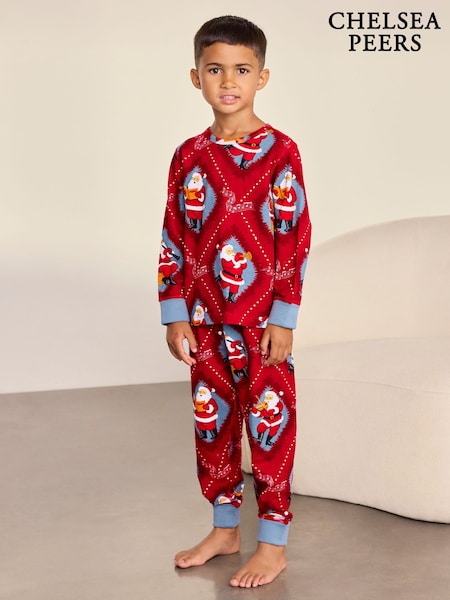 Red - Chelsea Peers Kids Cotton Christmas Santa Songbook Print Long Pyjamas Set