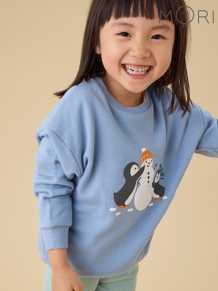 Blue - Mori Penguin And Snowman Sweatshirt