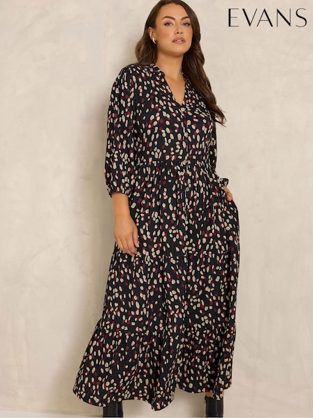 Շագանակագույն - Evans Jersey Tiered Button Detail Dress
