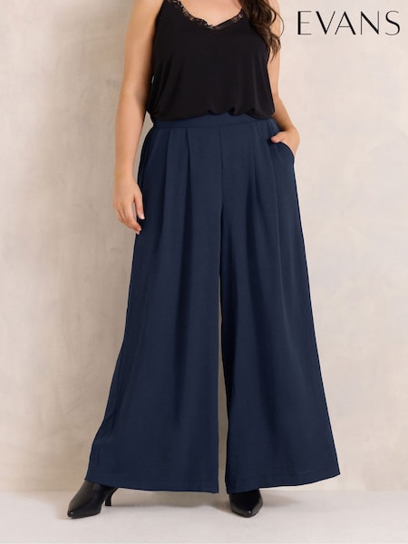 Blue - Evans Pleated Front Wide Leg Trousers
