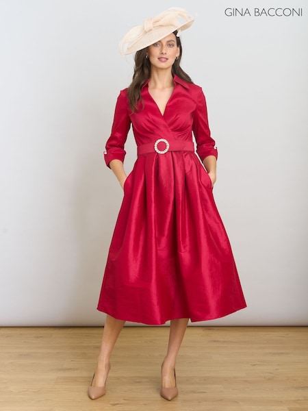 Red - Gina Bacconi Ismene Fit And Flare Midi Dress