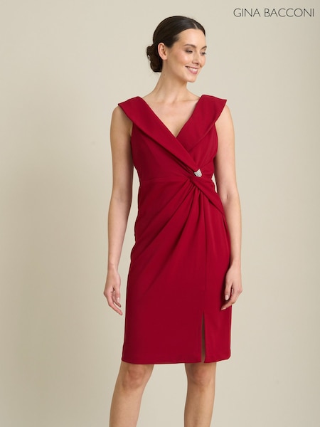 Roșu - Gina Bacconi Solange Ruched Wrap Dress