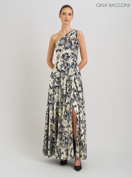 Blue - Gina Bacconi Sabina One Shoulder Floral Maxi Dress