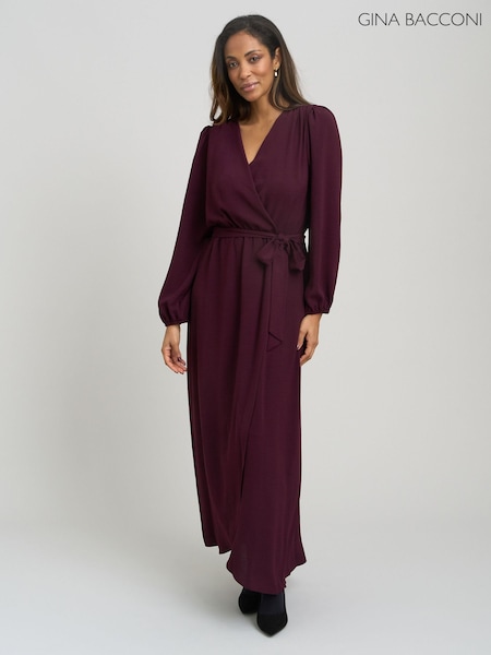 Red - Gina Bacconi Gena Bow Wrap Long Sleeve Maxi Dress
