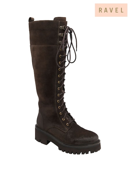 Brown - Ravel Knee High Lace Up Boots