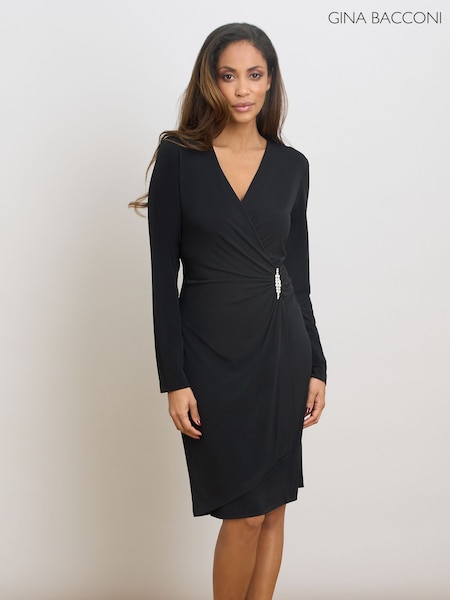 Черный - Gina Bacconi Glennie Embellished Wrap Dress