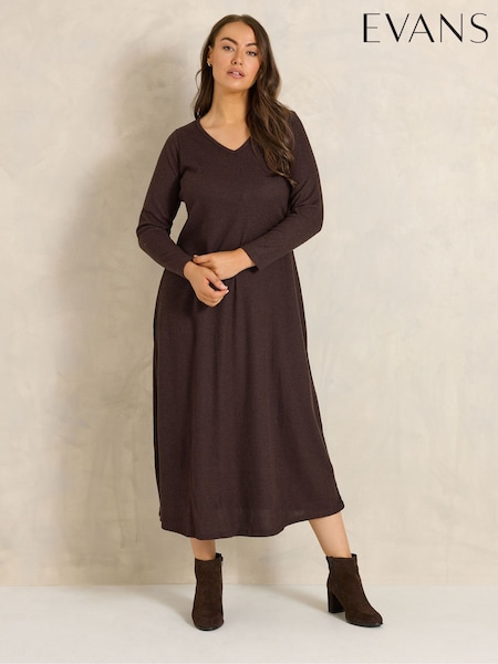 Brown - Evans Ribbed Dress
