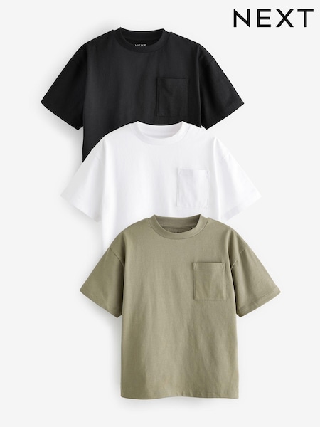Verde khaki/negro con detalle de bolsillo - Relaxed Fit T-Shirt 3 Pack (3-16yrs) (202852) | 19 € - 28 €