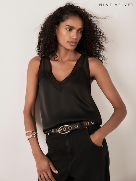 Black - Mint Velvet Satin Lace Camisole