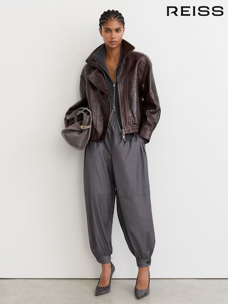 Grey - Reiss Neave Cuffed Balloon-leg Trousers