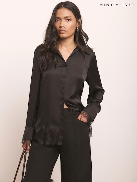 Black - Mint Velvet Satin Lace Trim Shirt