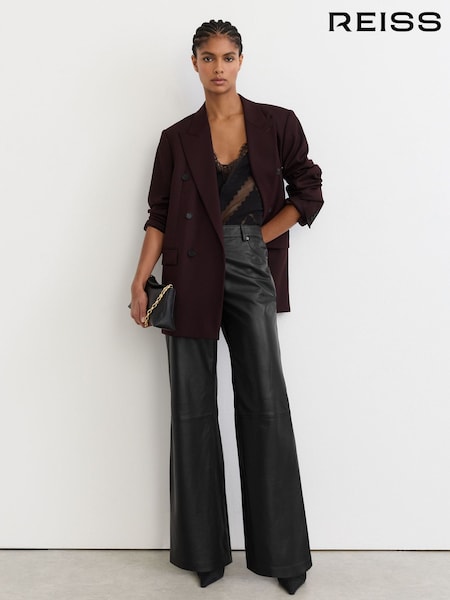 Black - Reiss Jas Leather High-rise Wide-leg Trousers