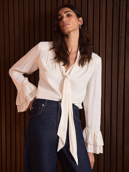 Cream - Mint Velvet Satin Pussybow Blouse