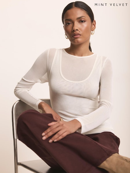 White - Mint Velvet Sheer Double Layer Top