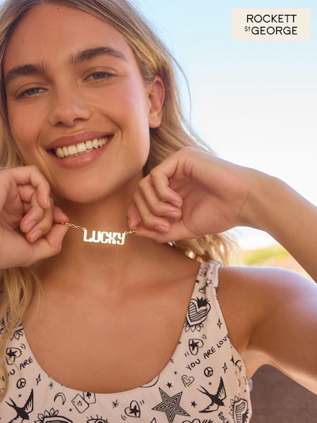 Rockett St George Gold Tone Lucky Slogan Necklace (203303) | AED58