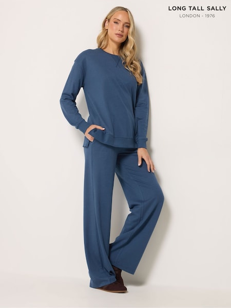 أزرق - بنطلون رياضي فاخر بأرجل مستقيمة من مزيج المودال والقطن من Long Tall Sally