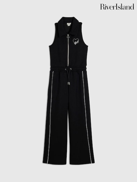 Қара - River Island Zip Up Jumpsuit