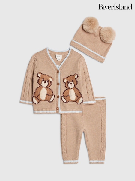 Brown - River Island Born To Be Awesome Cardigan & Leggings Set