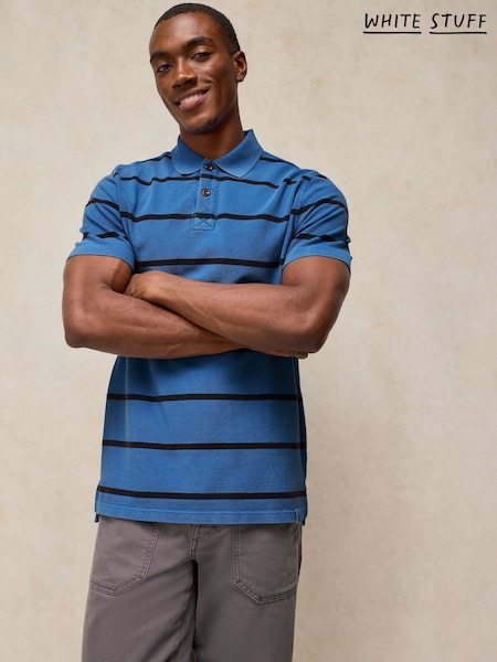 Modrá - Regular White Stuff Ss Stripe Utility Polo Shirt