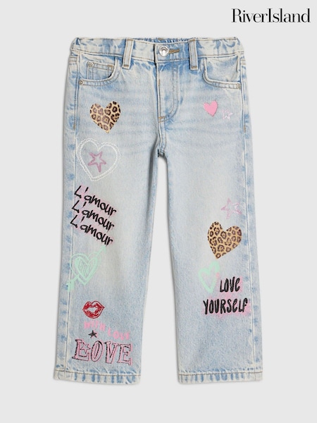 Blå - River Island Jeans med lige pasform og leopardhjerte