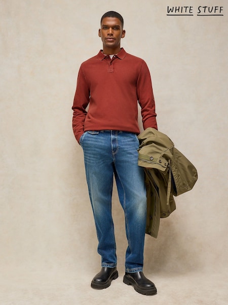 Rojo - Regular White Stuff Long Sleeve Utility Polo Shirt